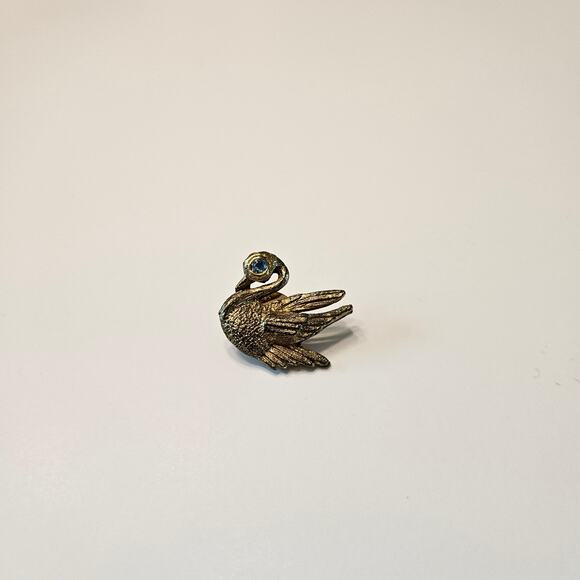 Vintage Bird Pair: Gold Toned Swan with Green Eye and Pheasant in Flight - Picture 2 of 16